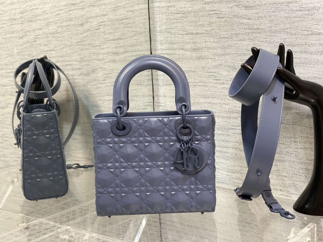 Small Lady Dior My ABCDior Bag Stone Gray Cannage Calfskin with Diamond Motif